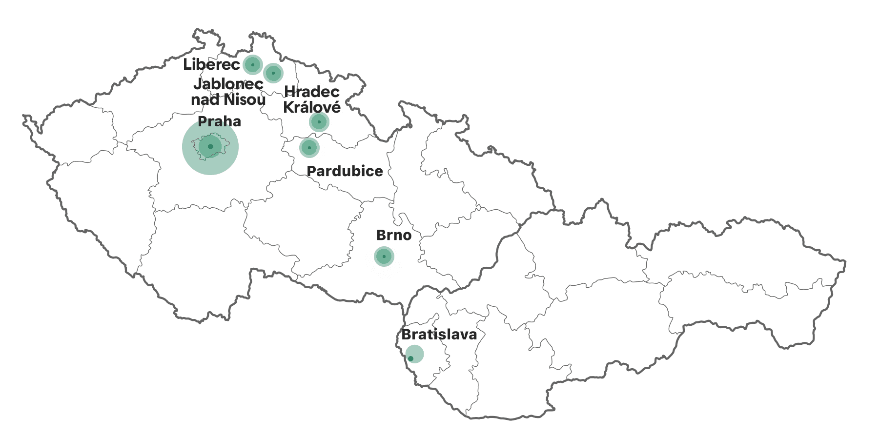 Mapa pokrytí služby pronájmu bez starostí