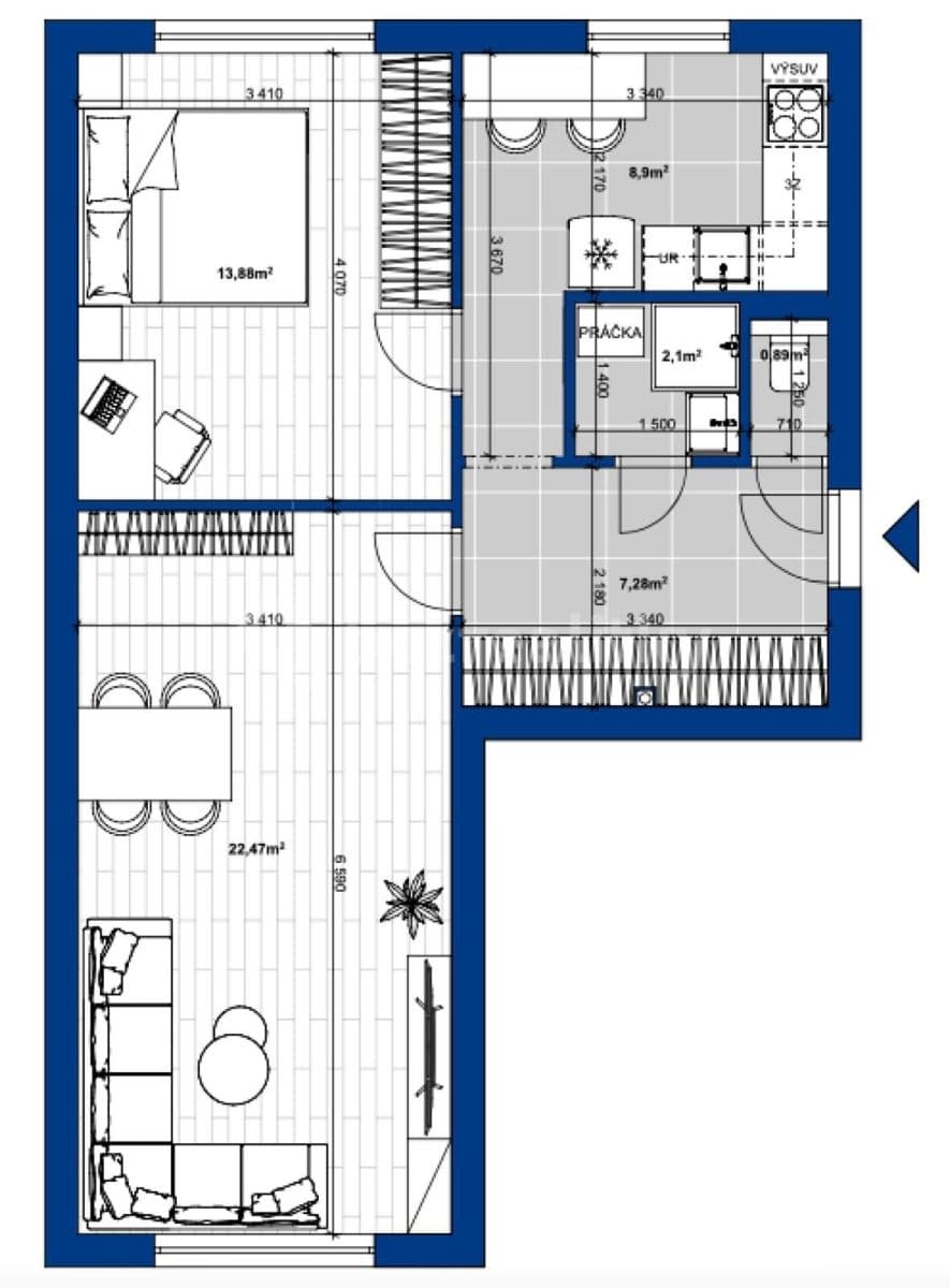 Pronájem bytu 2+1 58 m², Na Vrcholu, Praha, Praha