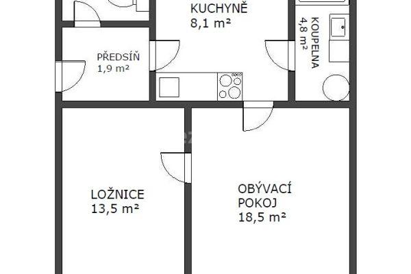 Pronájem bytu 2+1 48 m², Čichnova, Brno-Komín