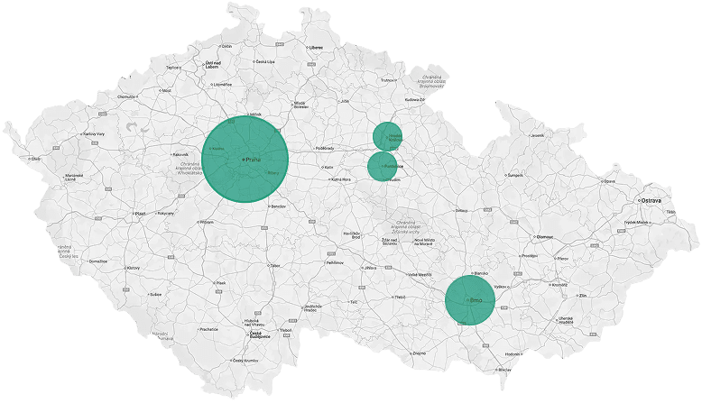 Mapa pokrytí služby pronájmu bez starostí