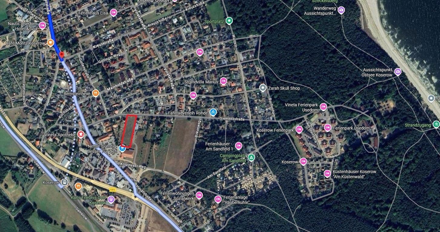 Prodej pozemku 4.446 m², Siemensstraße, Koserow, Mecklenburg-Vorpommern Prodej pozemku 4.446 m², Siemensstraße, Koserow, Mecklenburg-Vorpommern