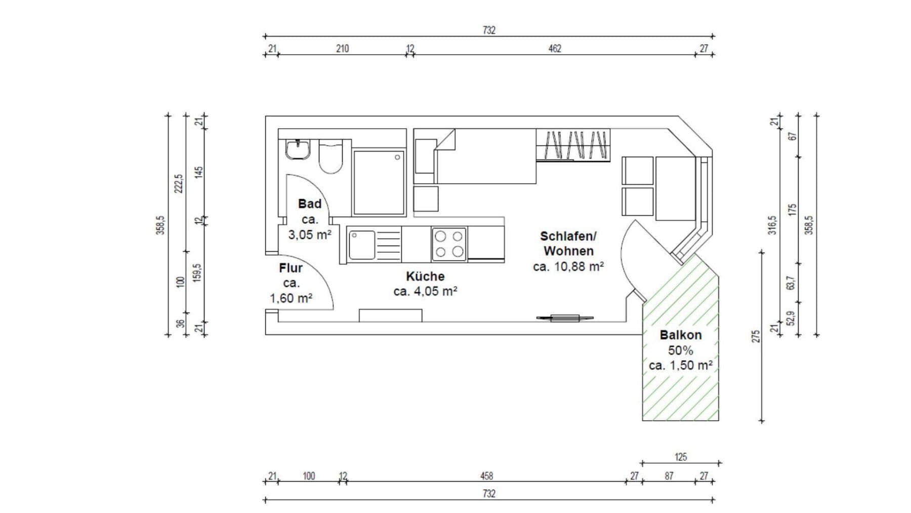 Pronájem bytu 1+1 21 m², L7, 6a, Mannheim, Bádensko-Württembersko Pronájem bytu 1+1 21 m², L7, 6a, Mannheim, Bádensko-Württembersko