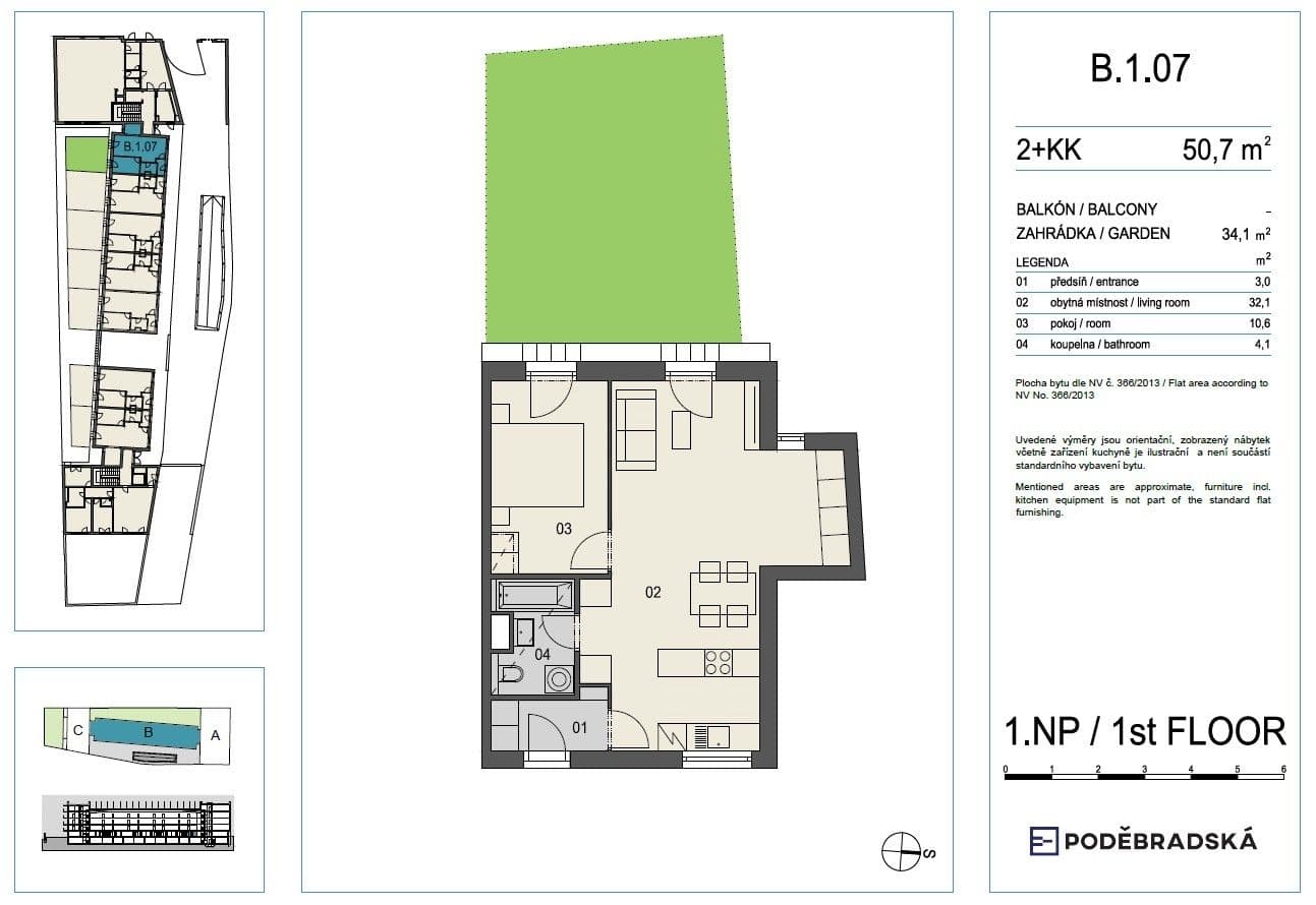 Pronájem bytu 2+kk 51 m², Poděbradská, Praha, Praha Pronájem bytu 2+kk 51 m², Poděbradská, Praha, Praha