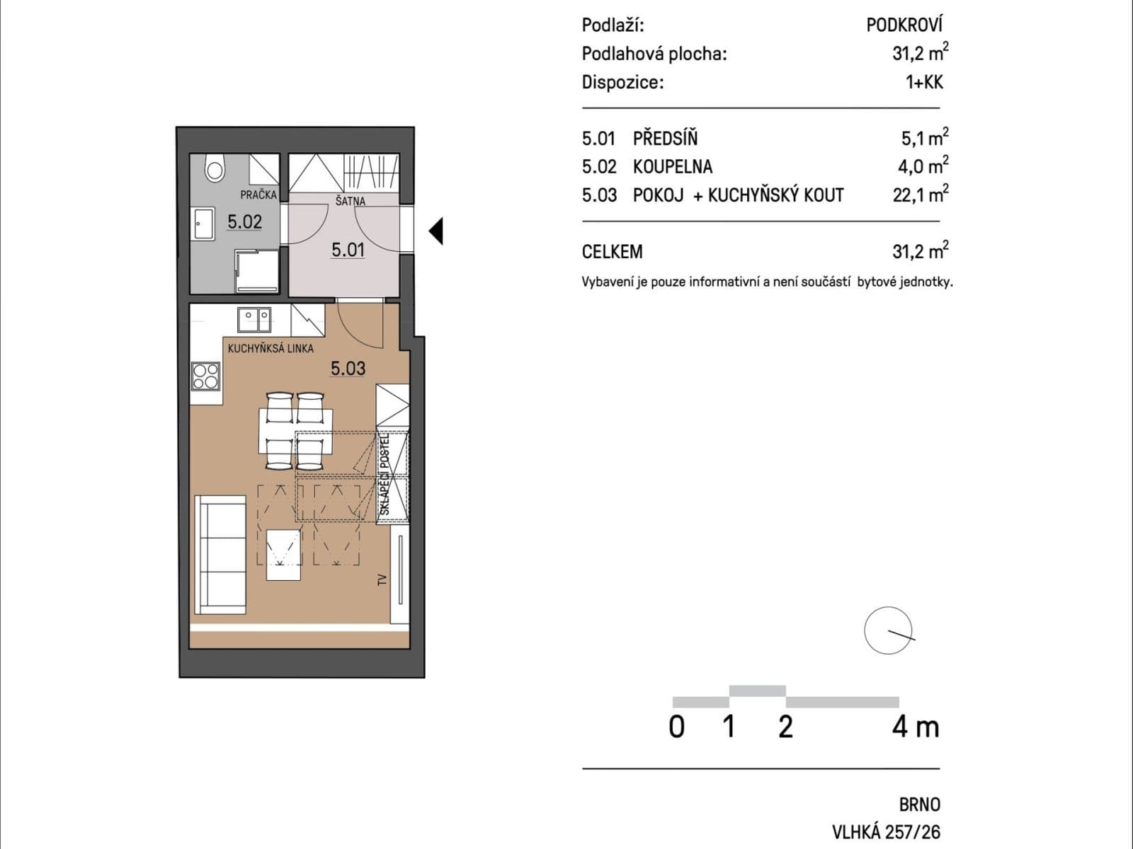 Pronájem bytu 1+kk 31 m², Vlhká, Brno, Jihomoravský kraj Pronájem bytu 1+kk 31 m², Vlhká, Brno, Jihomoravský kraj