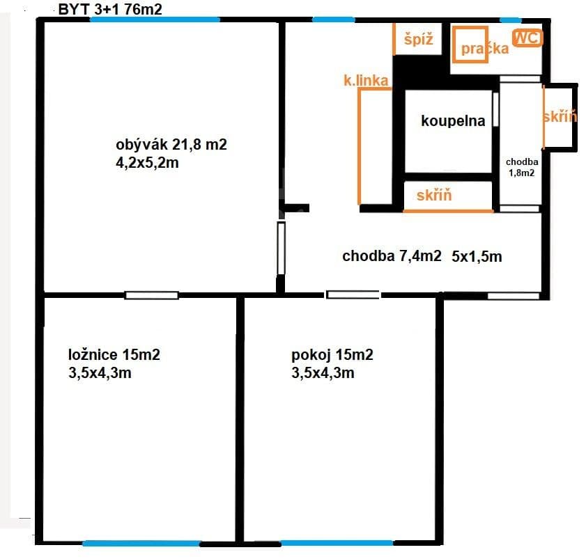Pronájem bytu 3+1 76 m², Budějovická, Praha, Praha Pronájem bytu 3+1 76 m², Budějovická, Praha, Praha