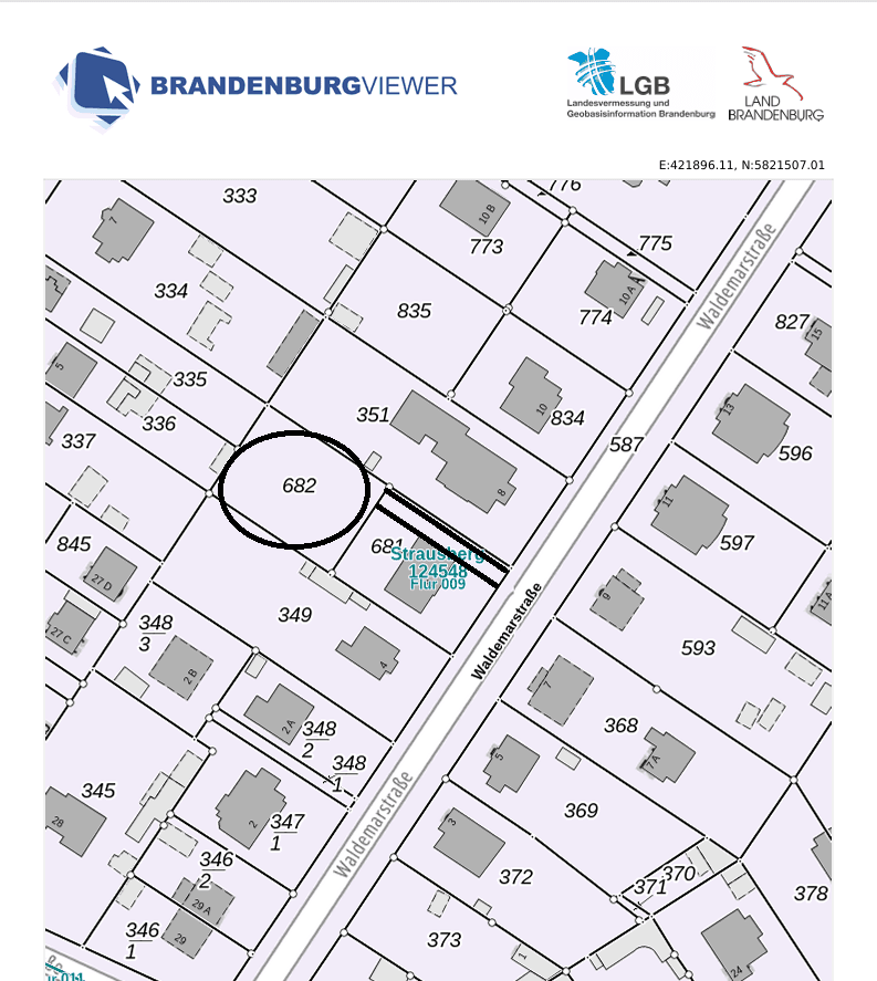 Prodej pozemku 888 m², Waldemarstraße 6, Strausberg, Braniborsko Prodej pozemku 888 m², Waldemarstraße 6, Strausberg, Braniborsko