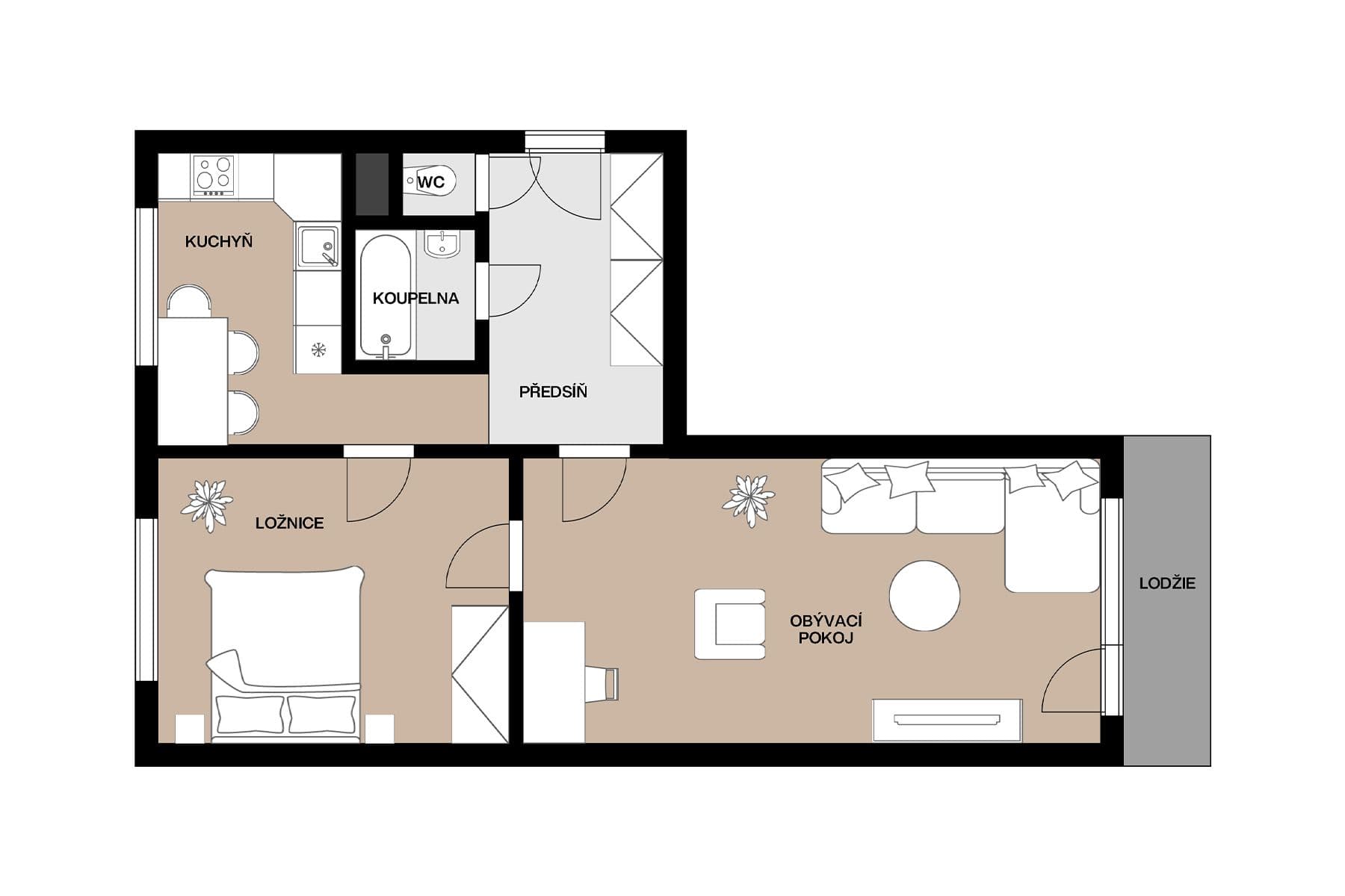 Prodej bytu 2+1 60 m², Kapraďová, Praha, Praha Prodej bytu 2+1 60 m², Kapraďová, Praha, Praha