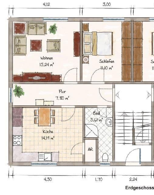 Pronájem bytu 2+1 55 m², Puschkinstraße 86, Teuchern, Sasko-Anhaltsko Pronájem bytu 2+1 55 m², Puschkinstraße 86, Teuchern, Sasko-Anhaltsko