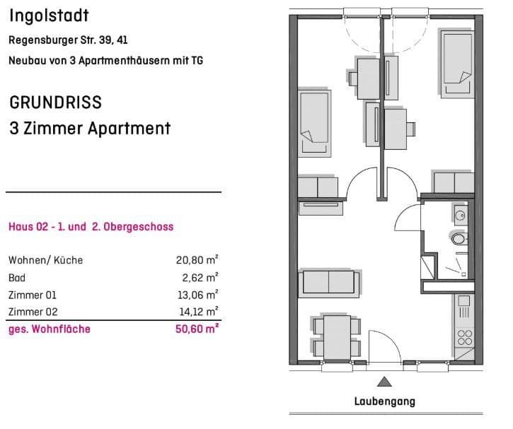 Pronájem bytu 3+1 51 m², Regensburgerstr. 41, Ingolstadt, Bavorsko Pronájem bytu 3+1 51 m², Regensburgerstr. 41, Ingolstadt, Bavorsko