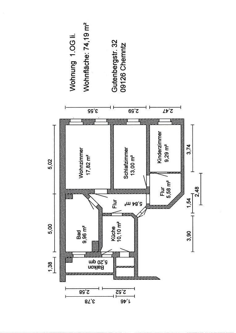 Pronájem bytu 3+1 74 m², Gutenbergstr. 32, Chemnitz, Sasko Pronájem bytu 3+1 74 m², Gutenbergstr. 32, Chemnitz, Sasko