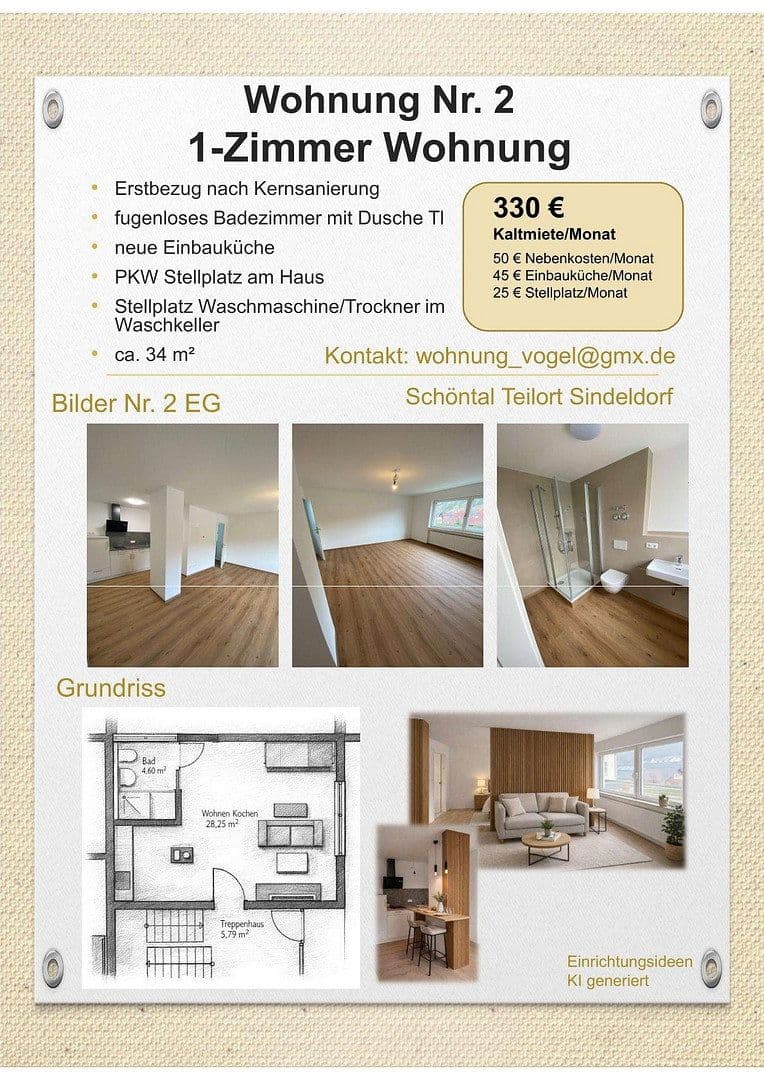 Pronájem bytu 1+1 34 m², Schöntal, Bádensko-Württembersko Pronájem bytu 1+1 34 m², Schöntal, Bádensko-Württembersko