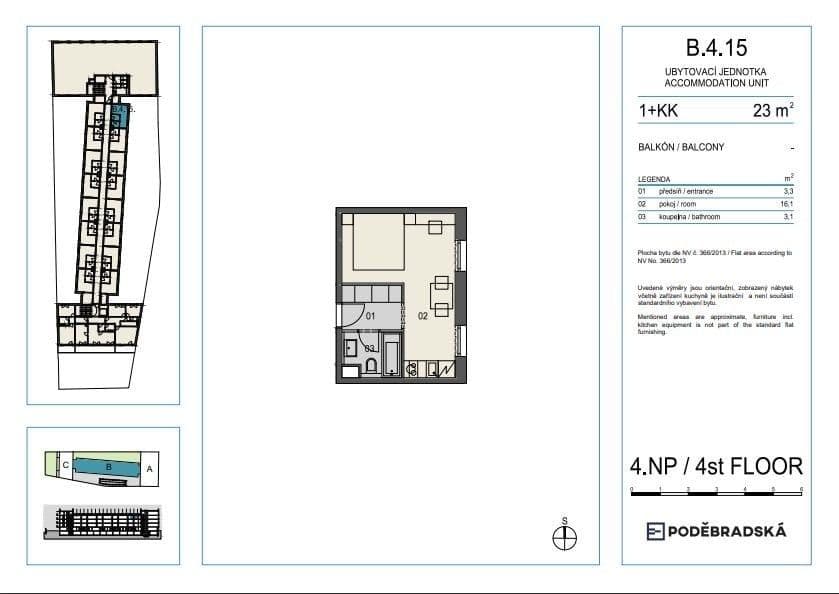 Pronájem bytu 1+kk 23 m², Poděbradská, Praha, Praha Pronájem bytu 1+kk 23 m², Poděbradská, Praha, Praha