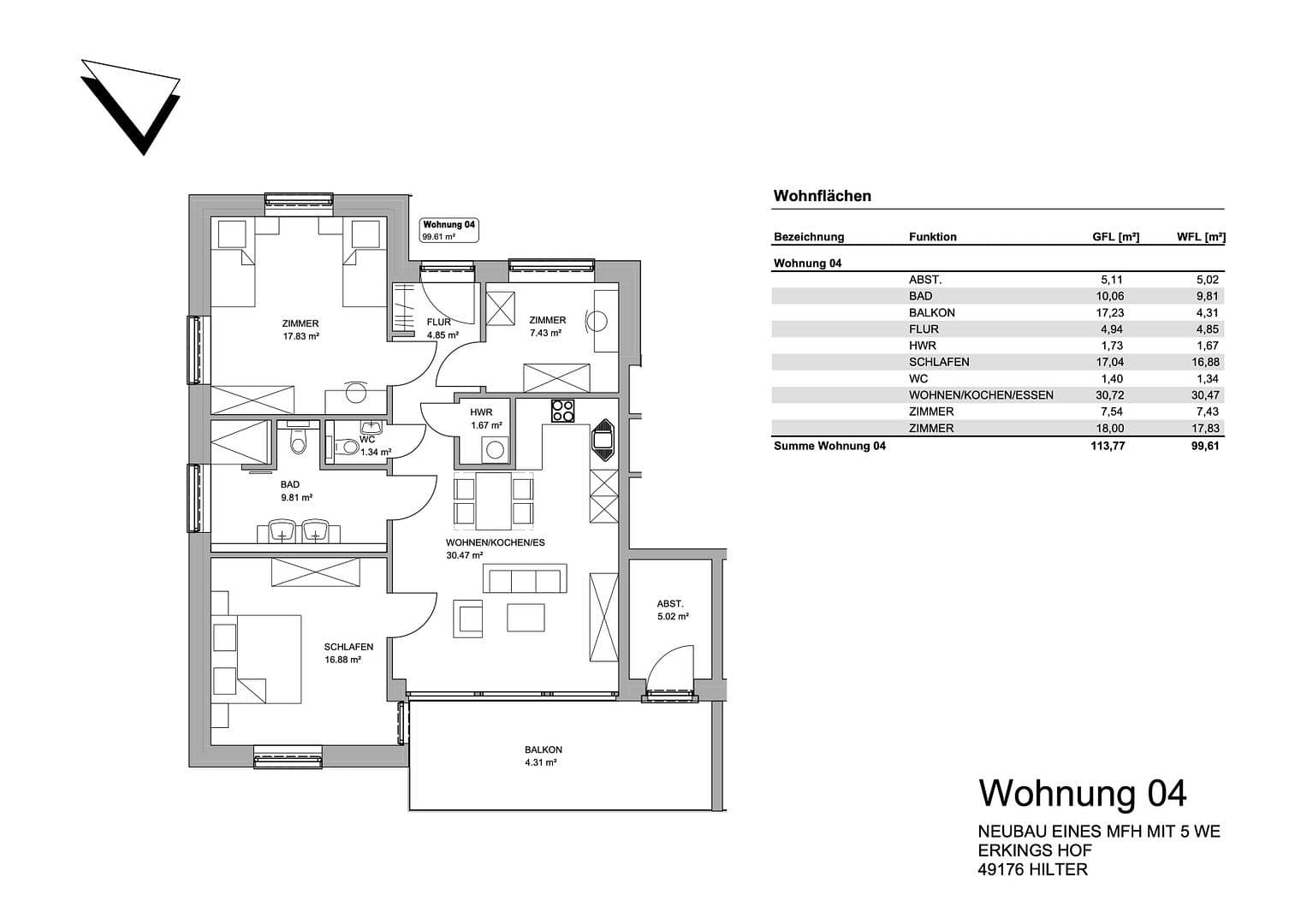 Prodej bytu 4+1 100 m², Erkings Hof 2, Hilter, Dolní Sasko Prodej bytu 4+1 100 m², Erkings Hof 2, Hilter, Dolní Sasko