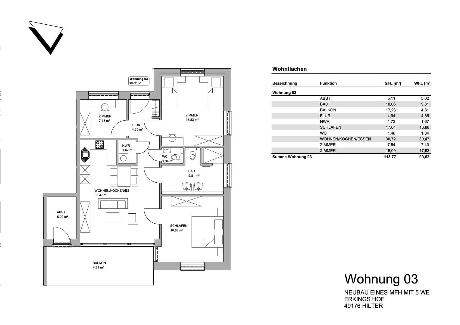 Prodej bytu 4+1 100 m², Erkings Hof 2, Hilter, Dolní Sasko Prodej bytu 4+1 100 m², Erkings Hof 2, Hilter, Dolní Sasko