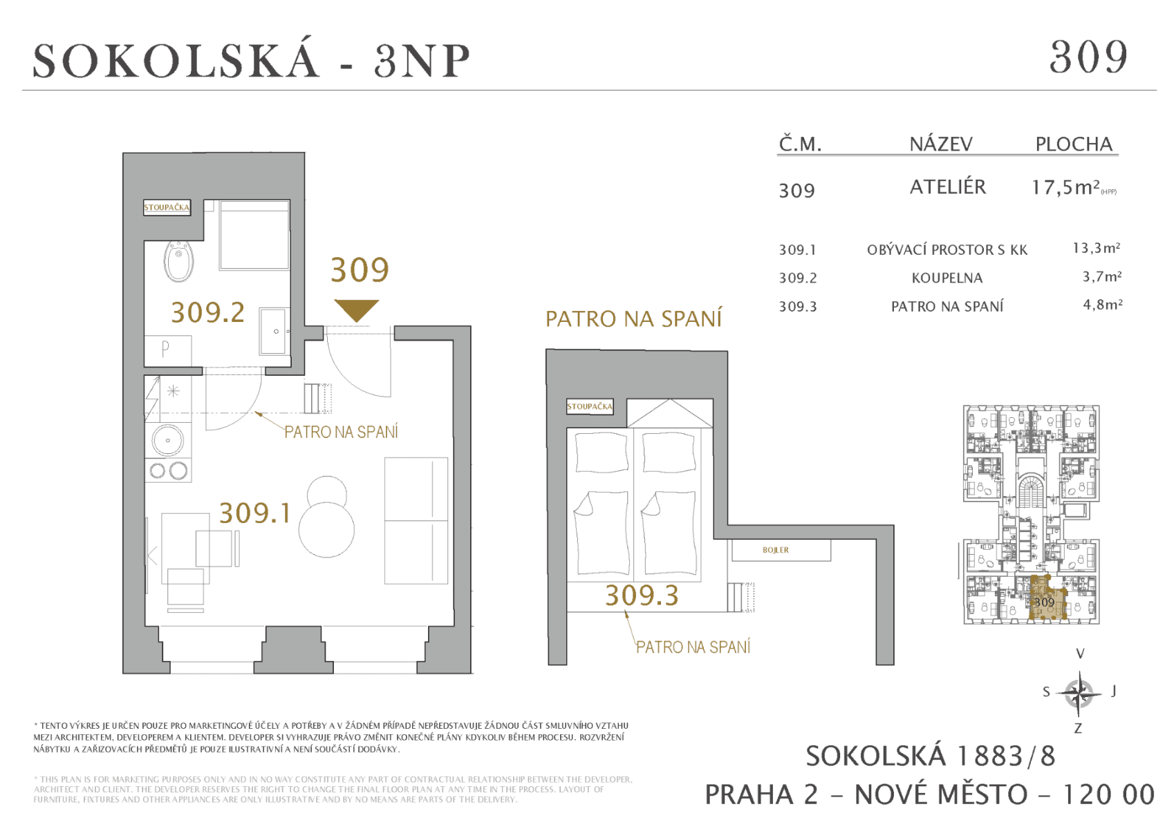 Prodej bytu 1+kk 18 m², Sokolská, Praha, Praha Prodej bytu 1+kk 18 m², Sokolská, Praha, Praha