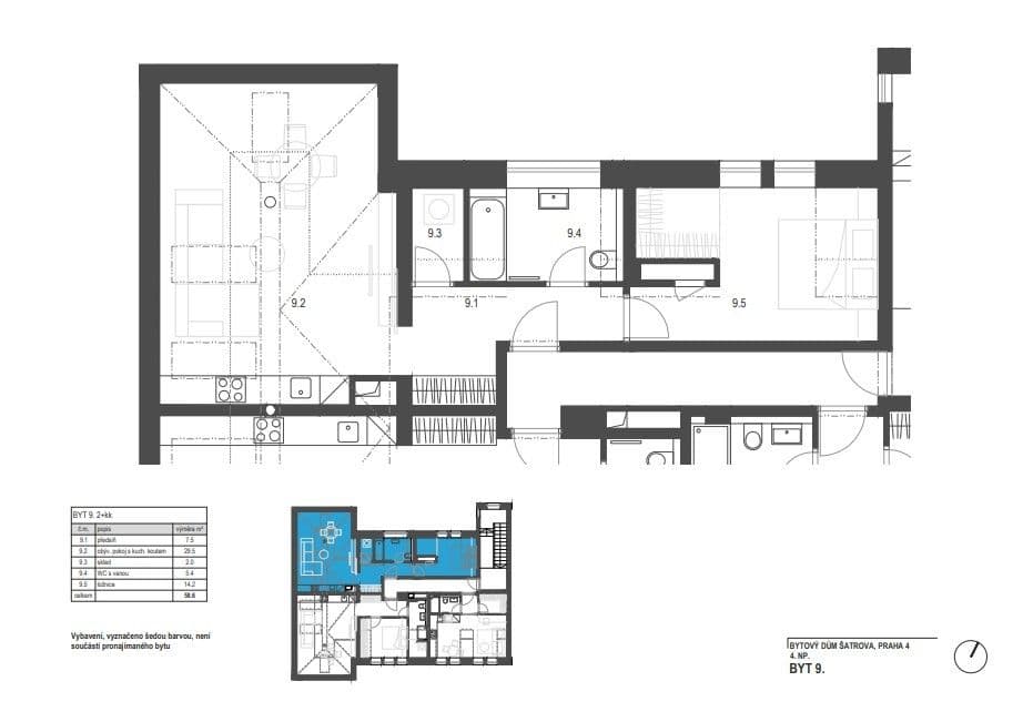 Pronájem bytu 2+kk 59 m², Šatrova, Praha, Praha Pronájem bytu 2+kk 59 m², Šatrova, Praha, Praha