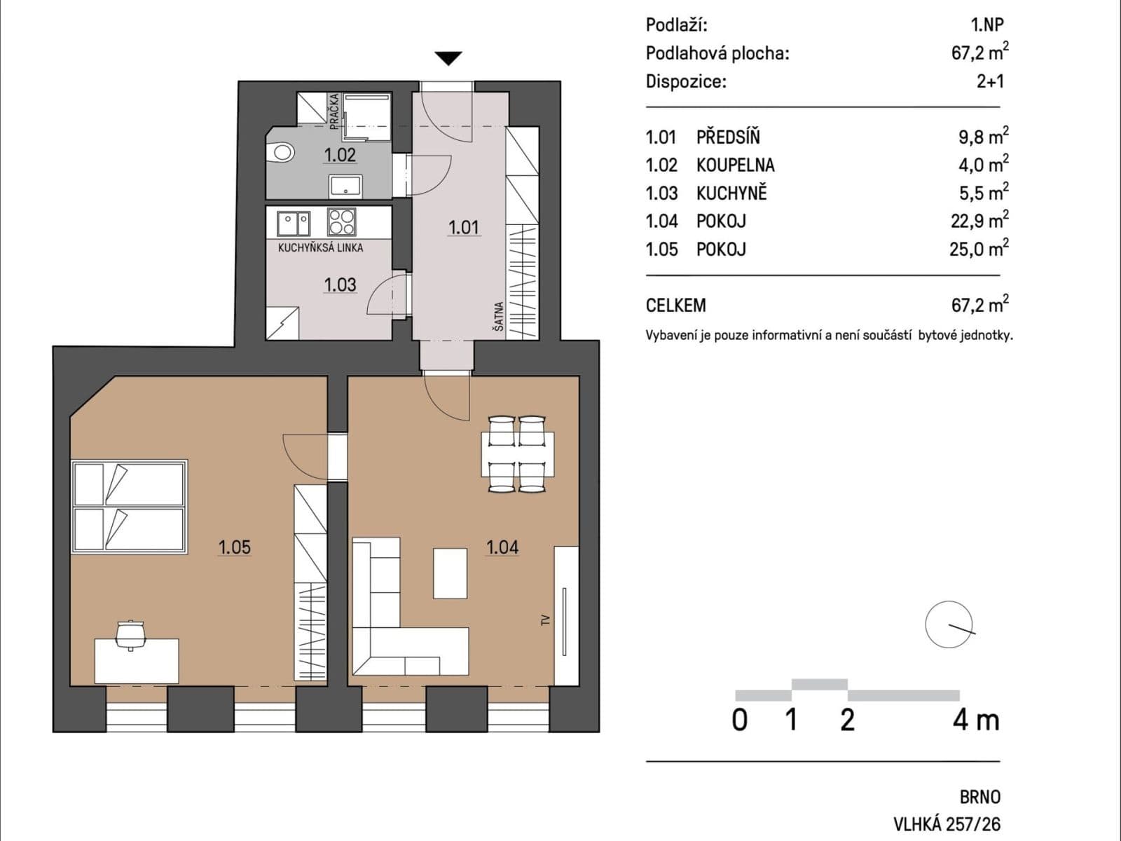 Pronájem bytu 2+1 74 m², Vlhká, Brno, Jihomoravský kraj Pronájem bytu 2+1 74 m², Vlhká, Brno, Jihomoravský kraj