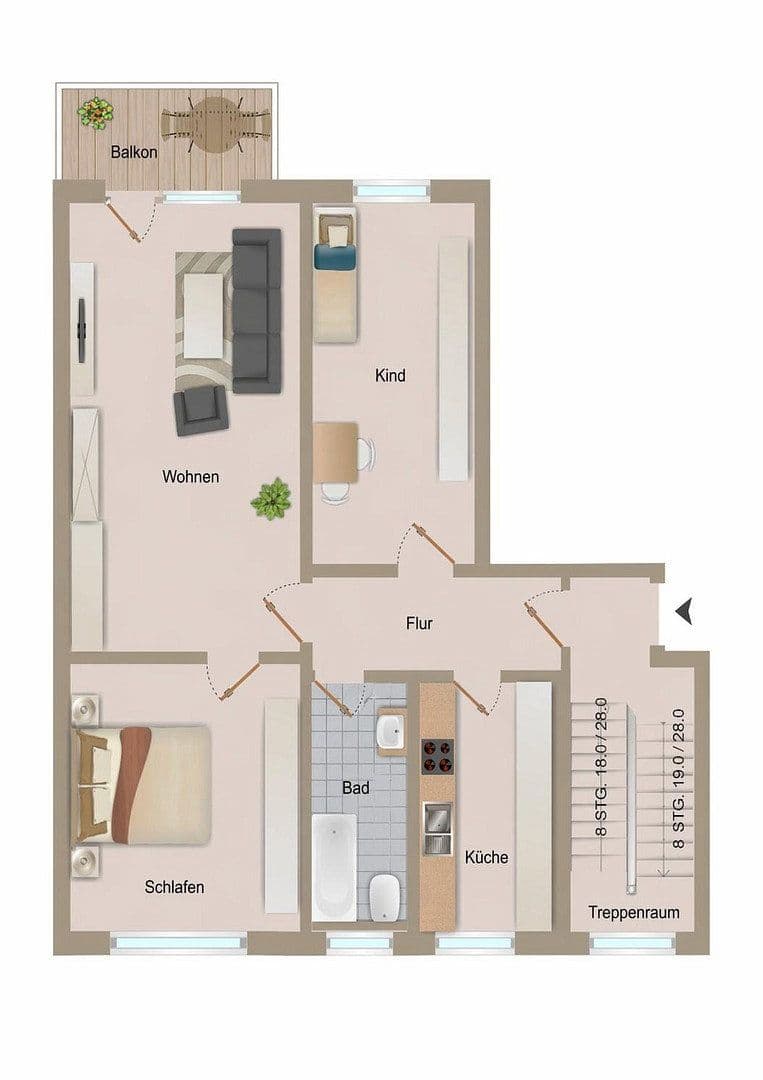 Pronájem bytu 4+1 75 m², Seligenstädter Straße 12, Gera - Aga, Durynsko Pronájem bytu 4+1 75 m², Seligenstädter Straße 12, Gera - Aga, Durynsko
