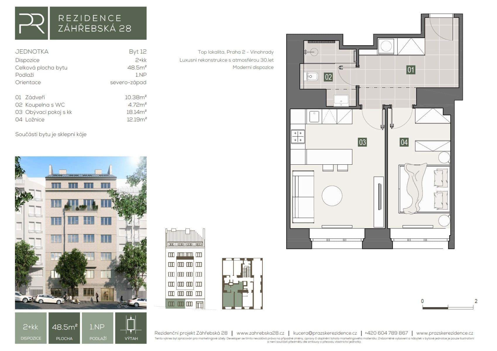 Prodej bytu 2+kk 49 m², Záhřebská, Praha, Praha Prodej bytu 2+kk 49 m², Záhřebská, Praha, Praha