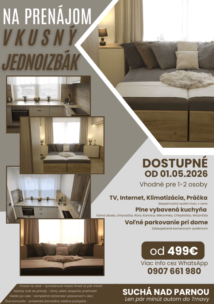 Pronájem bytu 1+1 33 m², Suchá nad Parnou, Trnavský kraj Pronájem bytu 1+1 33 m², Suchá nad Parnou, Trnavský kraj