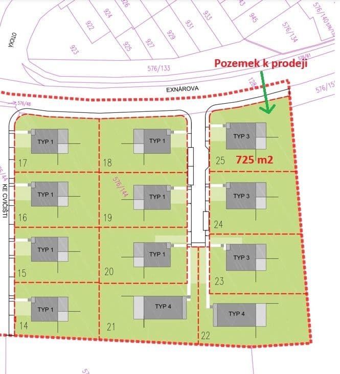 Prodej pozemku 725 m², Exnárova, Praha, Praha Prodej pozemku 725 m², Exnárova, Praha, Praha