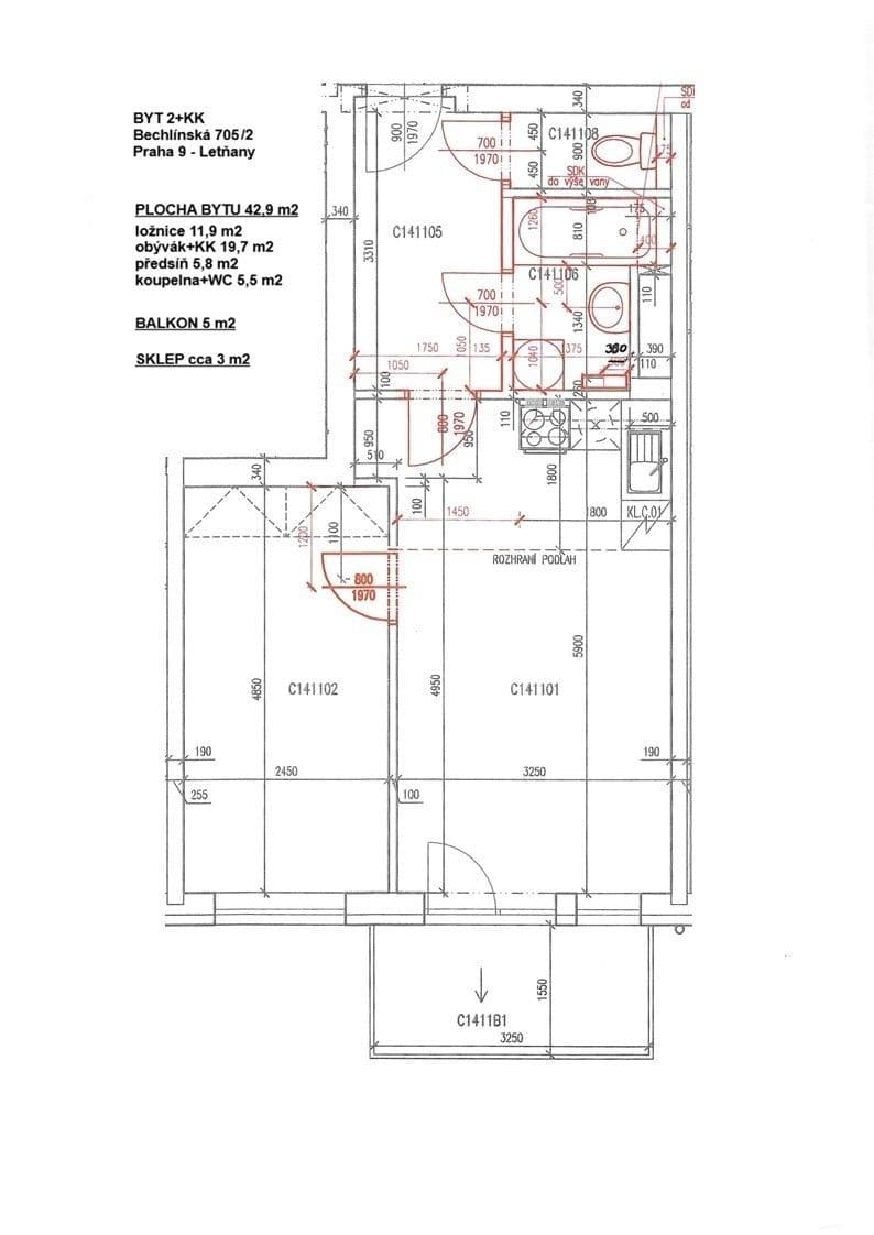 Prodej bytu 2+kk 43 m², Bechlínská, Praha, Praha Prodej bytu 2+kk 43 m², Bechlínská, Praha, Praha