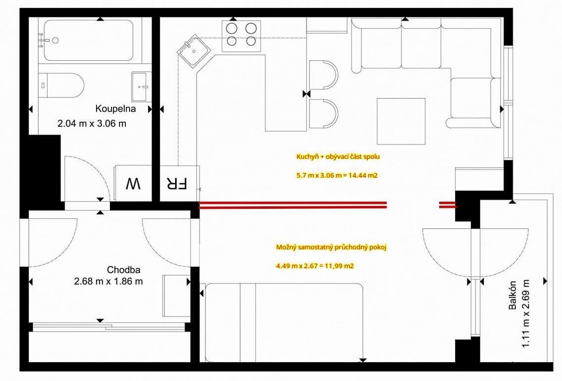 Prodej bytu 1+kk 42 m², Kigginsova, Brno, Jihomoravský kraj Prodej bytu 1+kk 42 m², Kigginsova, Brno, Jihomoravský kraj