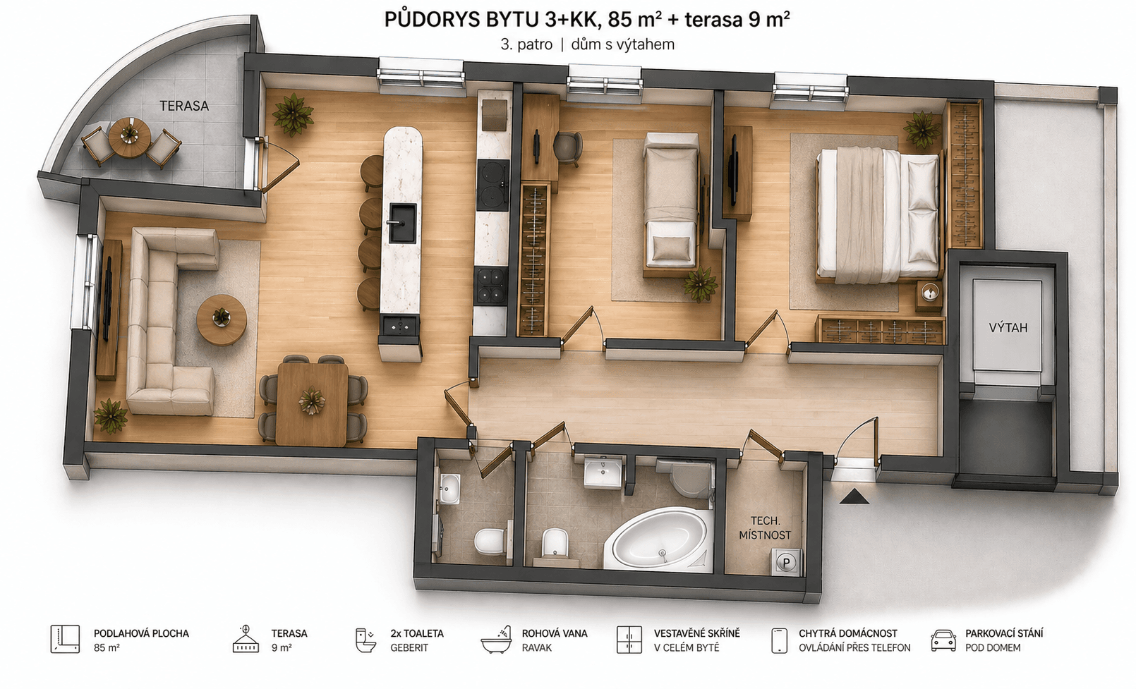 Pronájem bytu 3+kk 85 m², Nad Okrouhlíkem, Praha, Praha Pronájem bytu 3+kk 85 m², Nad Okrouhlíkem, Praha, Praha
