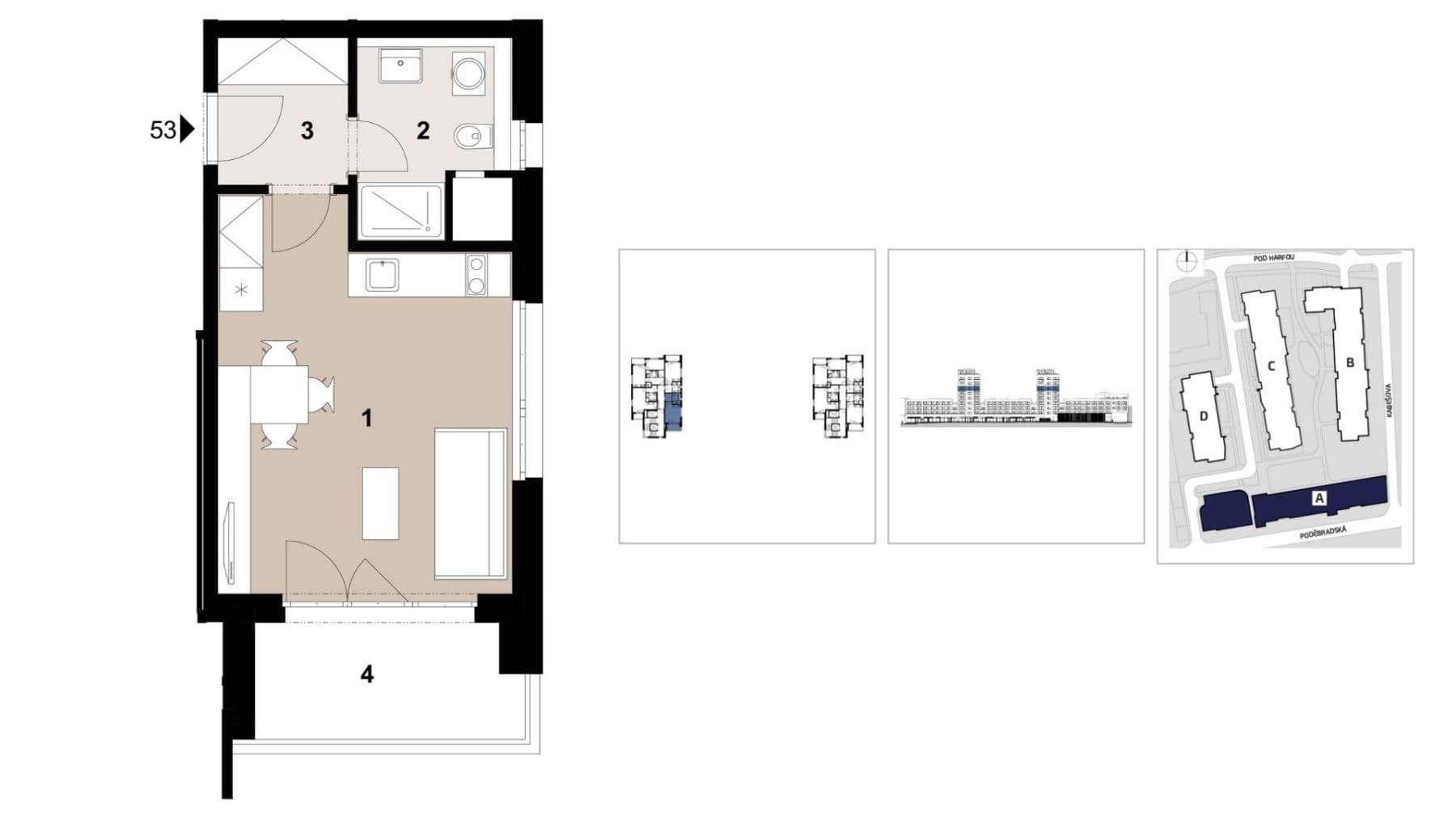 Pronájem bytu 1+kk 39 m², Bukačova, Praha, Praha Pronájem bytu 1+kk 39 m², Bukačova, Praha, Praha