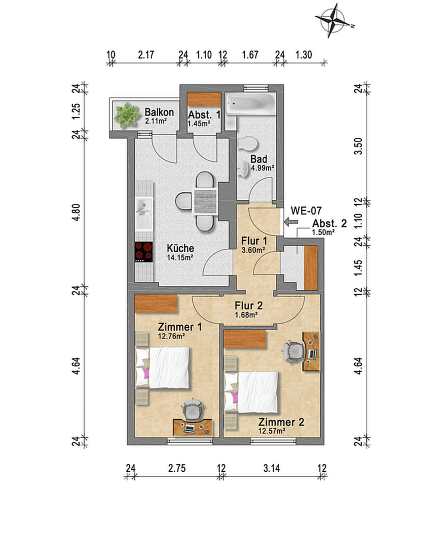 Pronájem bytu 2+1 54 m², Helmutstraße 2, Düsseldorf, Severní Porýní-Vestfálsko Pronájem bytu 2+1 54 m², Helmutstraße 2, Düsseldorf, Severní Porýní-Vestfálsko