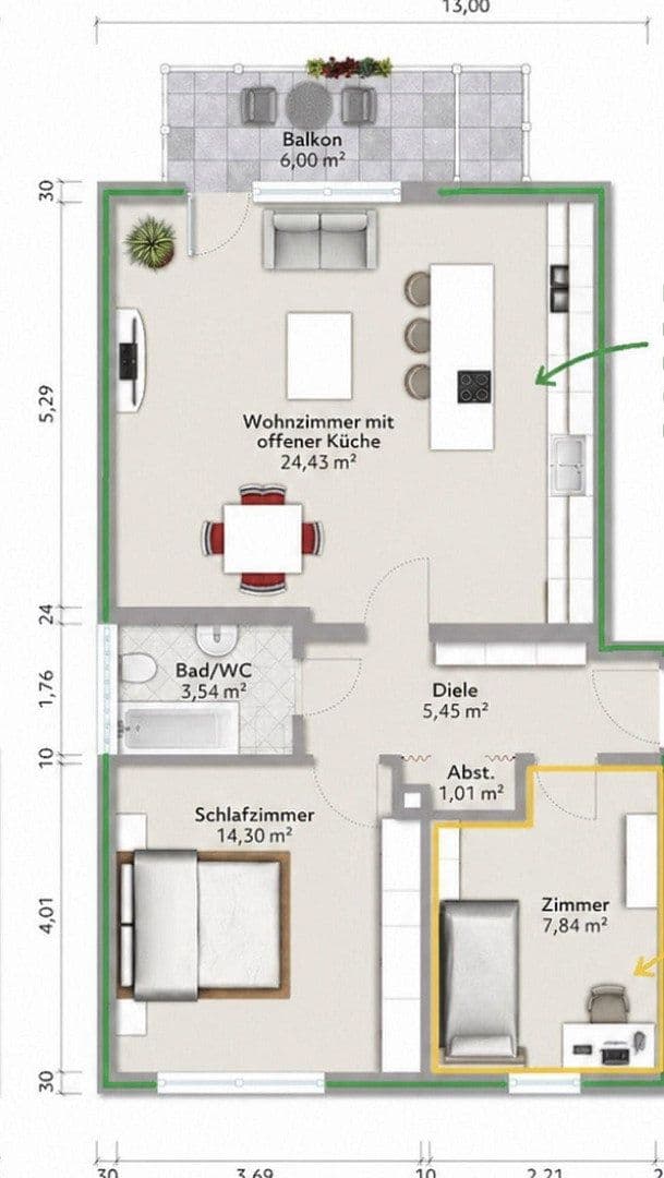 Pronájem bytu 3+1 60 m², Hochheim, Hessen Pronájem bytu 3+1 60 m², Hochheim, Hessen