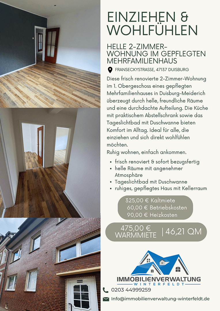 Pronájem bytu 2+1 47 m², Franseckystr. 9, Duisburg, Severní Porýní-Vestfálsko Pronájem bytu 2+1 47 m², Franseckystr. 9, Duisburg, Severní Porýní-Vestfálsko