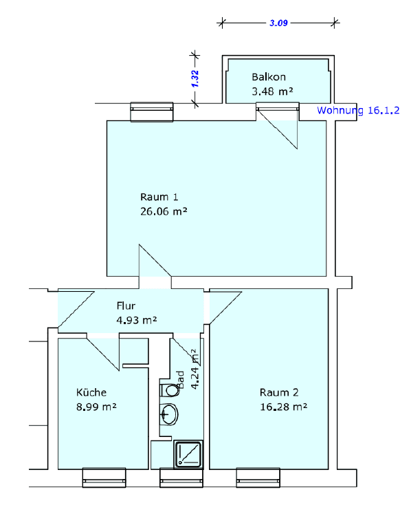 Pronájem bytu 2+1 62 m², Eisnerstraße 16, Magdeburg, Sasko-Anhaltsko Pronájem bytu 2+1 62 m², Eisnerstraße 16, Magdeburg, Sasko-Anhaltsko