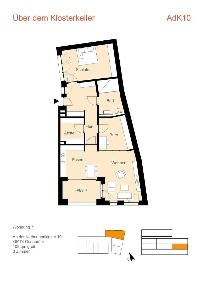 Pronájem bytu 3+1 108 m², An der Katharinenkirche 10, Osnabrück, Dolní Sasko Pronájem bytu 3+1 108 m², An der Katharinenkirche 10, Osnabrück, Dolní Sasko