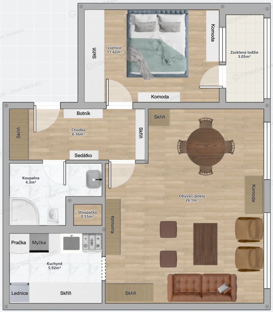 Pronájem bytu 2+kk 57 m², Cafourkova, Praha, Praha Pronájem bytu 2+kk 57 m², Cafourkova, Praha, Praha