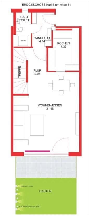 Pronájem domu 143 m², pozemek 155 m², Karl-Blum-Allee 51, Frankfurt, Hessen Pronájem domu 143 m², pozemek 155 m², Karl-Blum-Allee 51, Frankfurt, Hessen