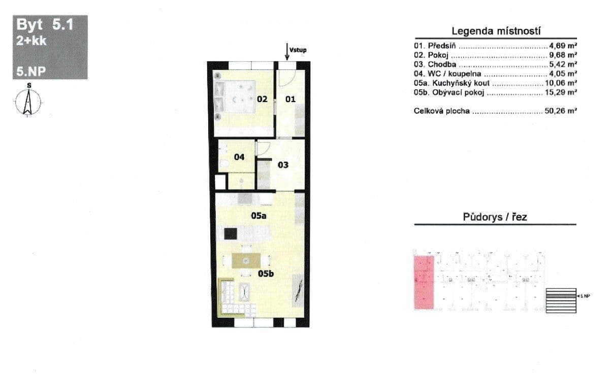 Pronájem bytu 2+kk 50 m², Na Valentince, Praha, Praha Pronájem bytu 2+kk 50 m², Na Valentince, Praha, Praha