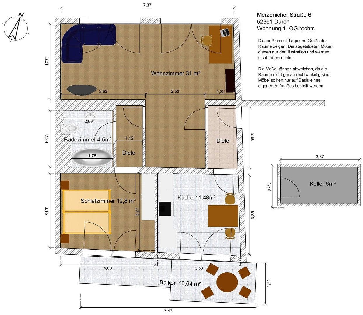 Pronájem bytu 2+1 72 m², Merzenicher Straße 6, Düren, Severní Porýní-Vestfálsko Pronájem bytu 2+1 72 m², Merzenicher Straße 6, Düren, Severní Porýní-Vestfálsko