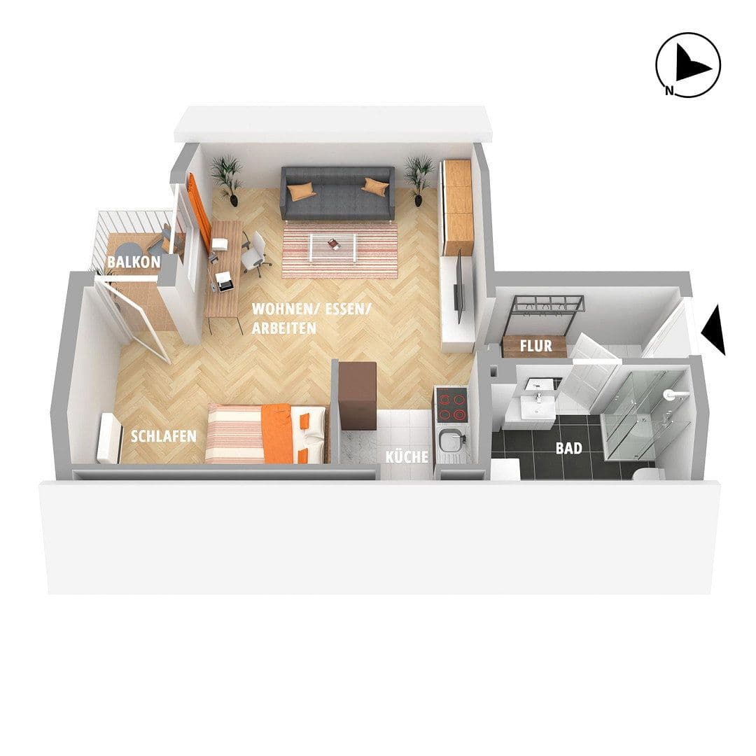 Pronájem bytu 1+kk 37 m², Ostfildern, Bádensko-Württembersko Pronájem bytu 1+kk 37 m², Ostfildern, Bádensko-Württembersko