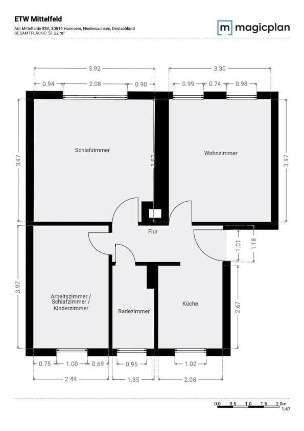 Pronájem bytu 3+1 51 m², Am Mittelfelde, Hannover, Dolní Sasko Pronájem bytu 3+1 51 m², Am Mittelfelde, Hannover, Dolní Sasko