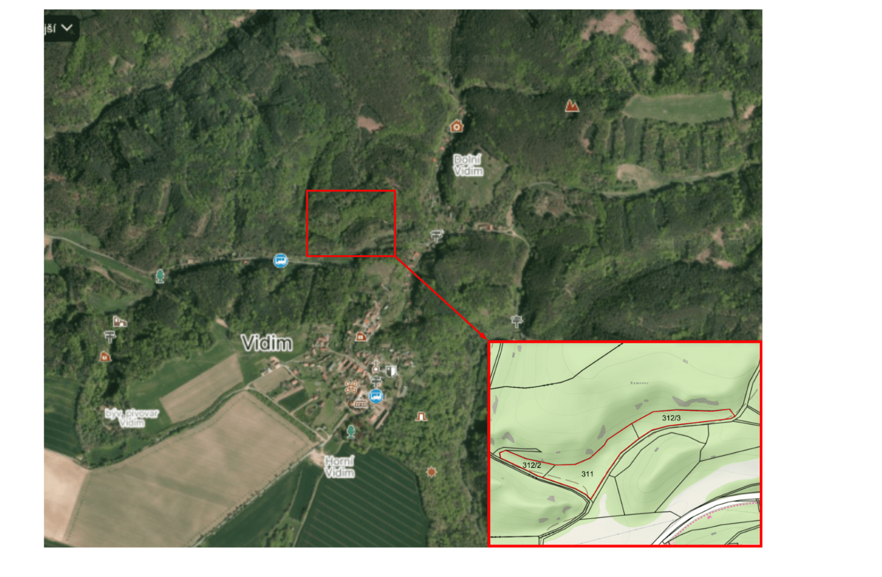 Prodej pozemku 6.471 m², 25935, Vidim, Středočeský kraj Prodej pozemku 6.471 m², 25935, Vidim, Středočeský kraj