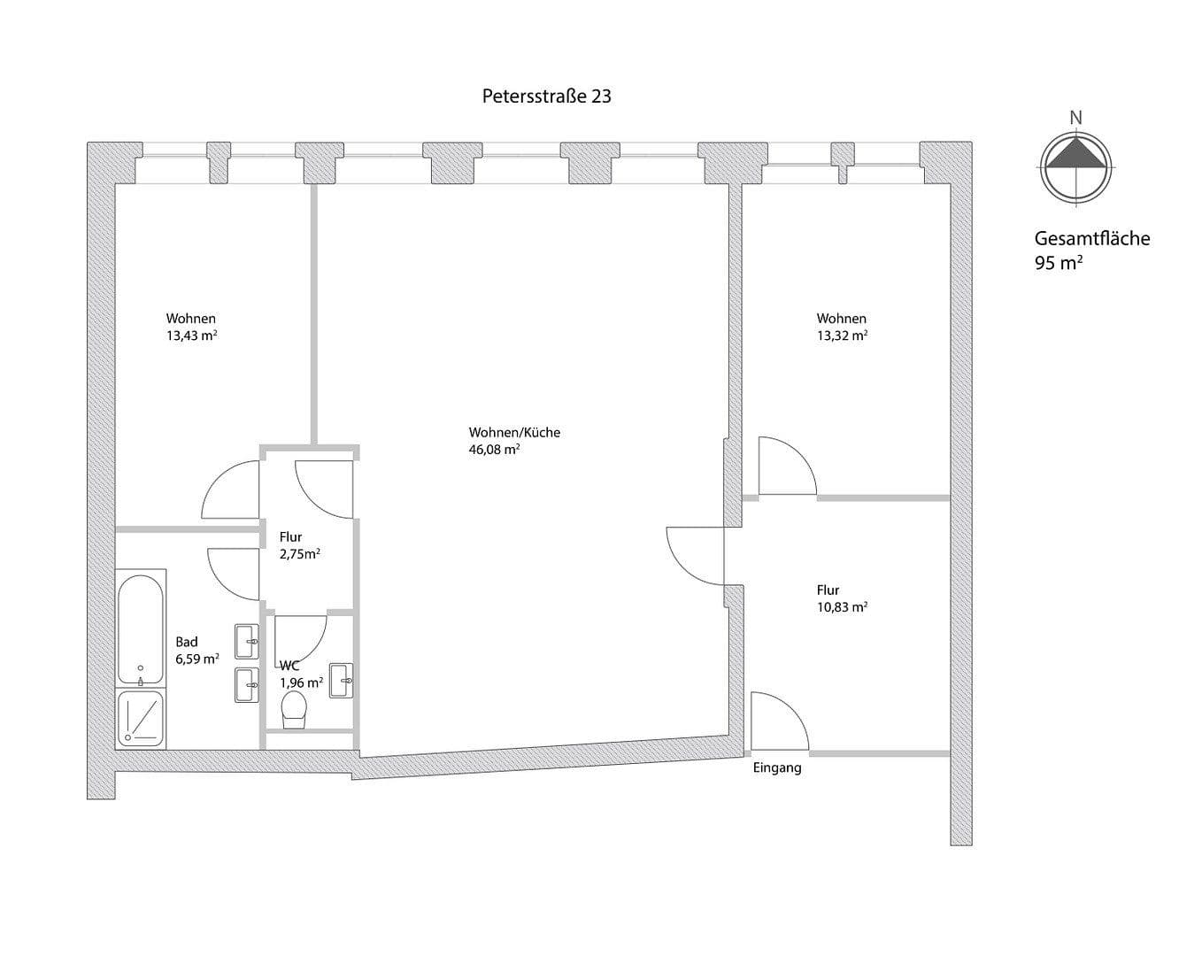 Pronájem bytu 3+1 95 m², Petersstrasse 23, Freiberg, Sasko Pronájem bytu 3+1 95 m², Petersstrasse 23, Freiberg, Sasko