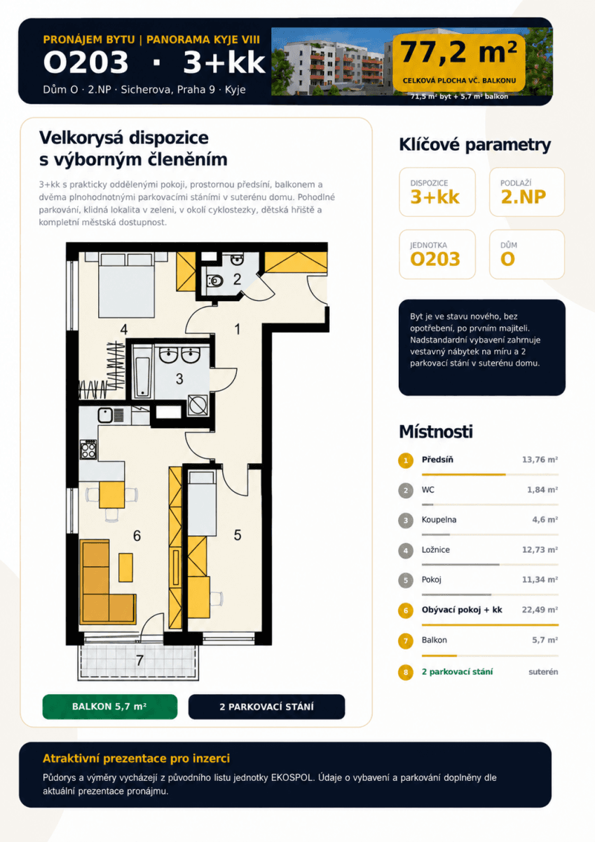 Pronájem bytu 3+kk 77 m², Sicherova, Praha, Praha Pronájem bytu 3+kk 77 m², Sicherova, Praha, Praha
