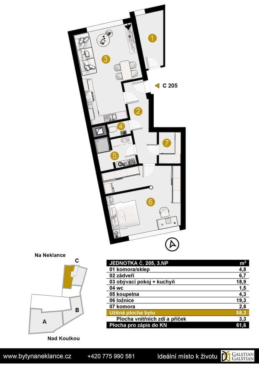 Prodej bytu 2+kk 61 m², Na Neklance, Praha, Praha Prodej bytu 2+kk 61 m², Na Neklance, Praha, Praha