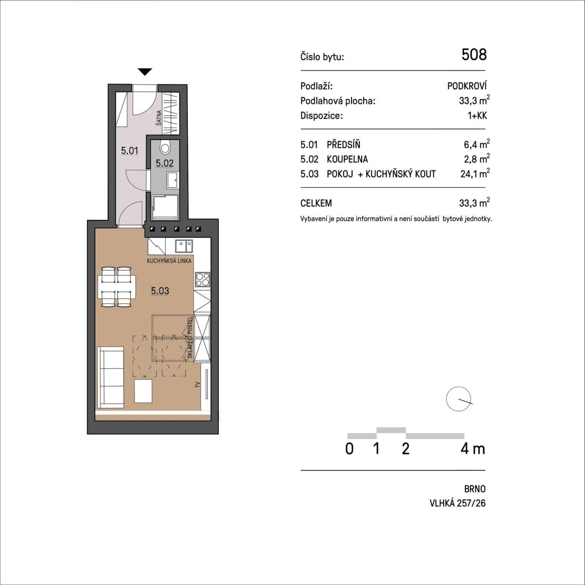 Pronájem bytu 1+kk 34 m², Vlhká, Brno, Jihomoravský kraj Pronájem bytu 1+kk 34 m², Vlhká, Brno, Jihomoravský kraj