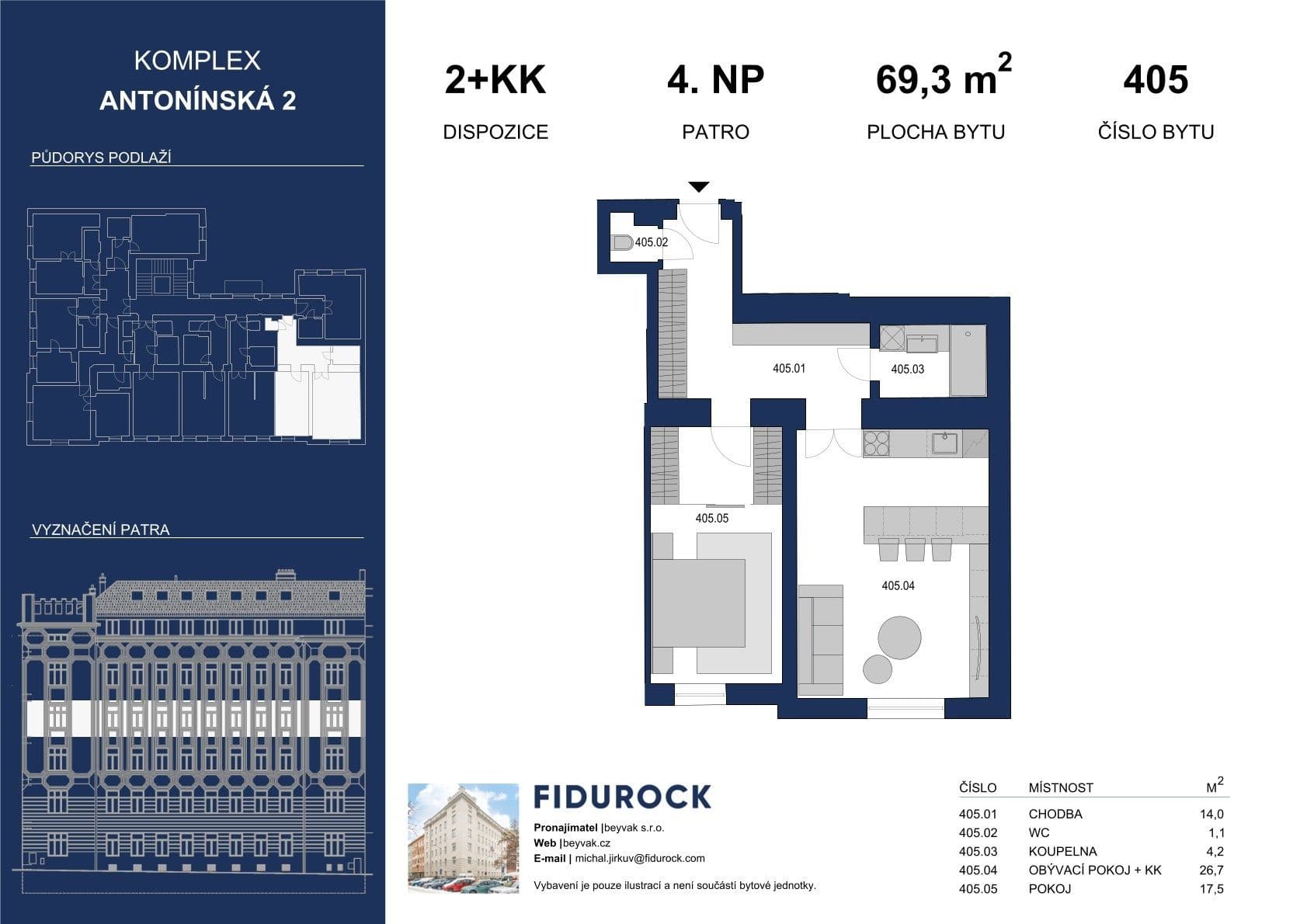 Pronájem bytu 2+kk 69 m², Antonínská, Brno, Jihomoravský kraj Pronájem bytu 2+kk 69 m², Antonínská, Brno, Jihomoravský kraj