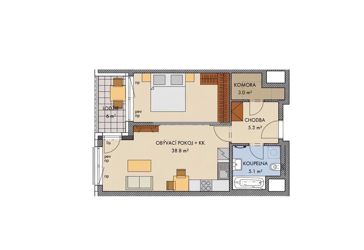 Pronájem bytu 2+kk 52 m², Ondrákové, Praha, Praha Pronájem bytu 2+kk 52 m², Ondrákové, Praha, Praha