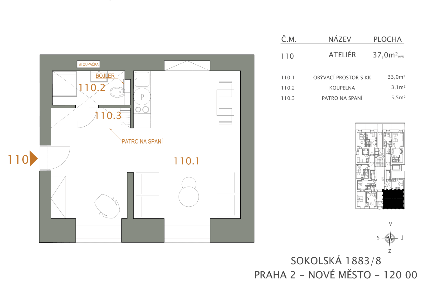Pronájem bytu 1+1 41 m², Sokolská, Praha, Praha Pronájem bytu 1+1 41 m², Sokolská, Praha, Praha