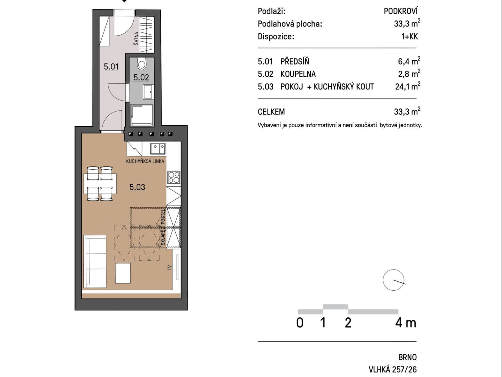 Pronájem bytu 1+kk 33 m², Vlhká, Brno, Jihomoravský kraj Pronájem bytu 1+kk 33 m², Vlhká, Brno, Jihomoravský kraj