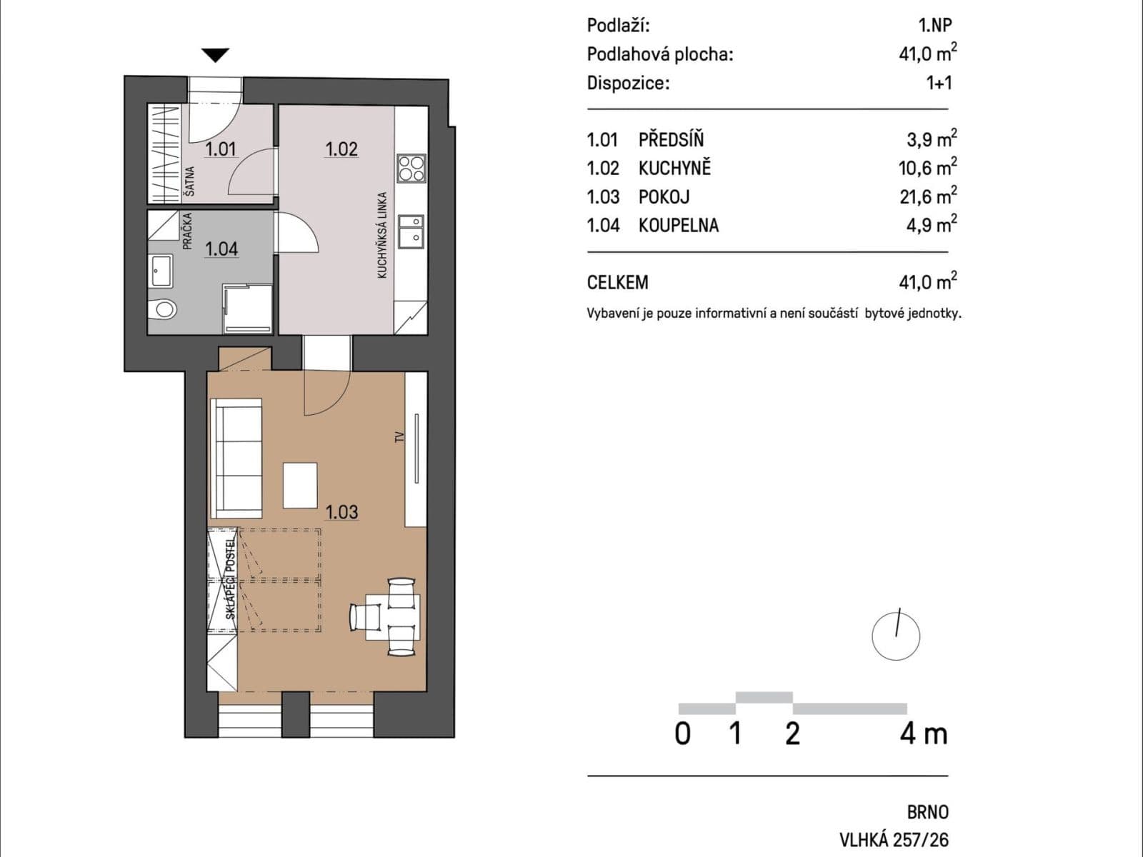 Pronájem bytu 1+1 44 m², Vlhká, Brno, Jihomoravský kraj Pronájem bytu 1+1 44 m², Vlhká, Brno, Jihomoravský kraj